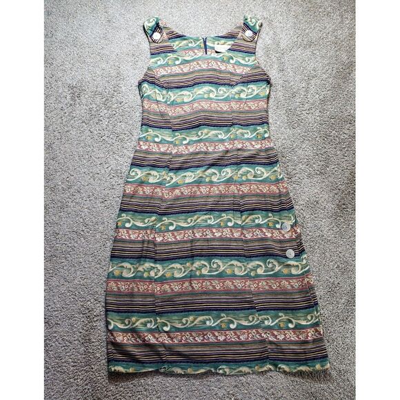 S.L. Fashions Dress‎ Womens 20 Green Striped Sleeveless Knee Length Made in USA - Picture 1 of 10